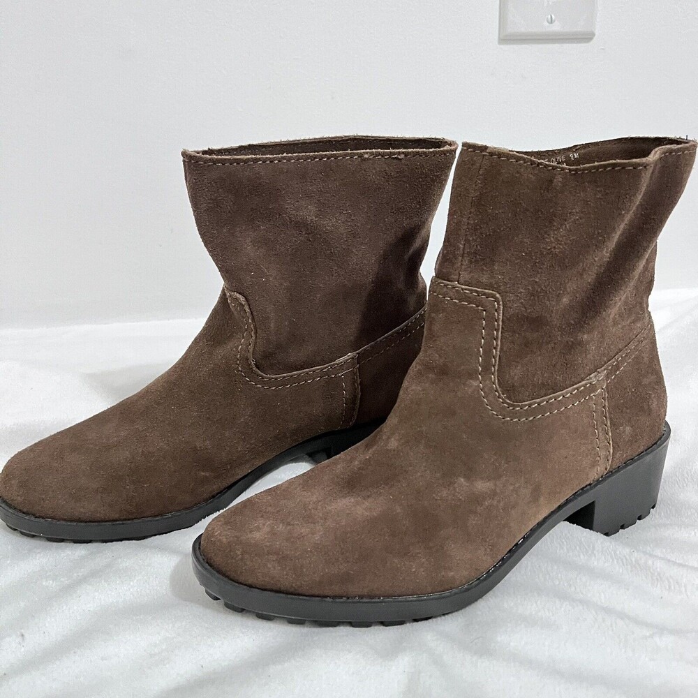 Karen Scott Brown Corrie Olive Chelsea Ankle Boot Leather Size 9 M Block Heel